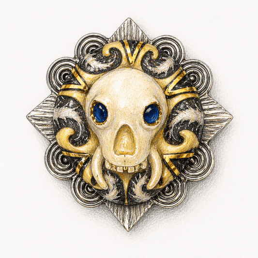 Gold Lustred Wonderboy Skull Brooch Pin