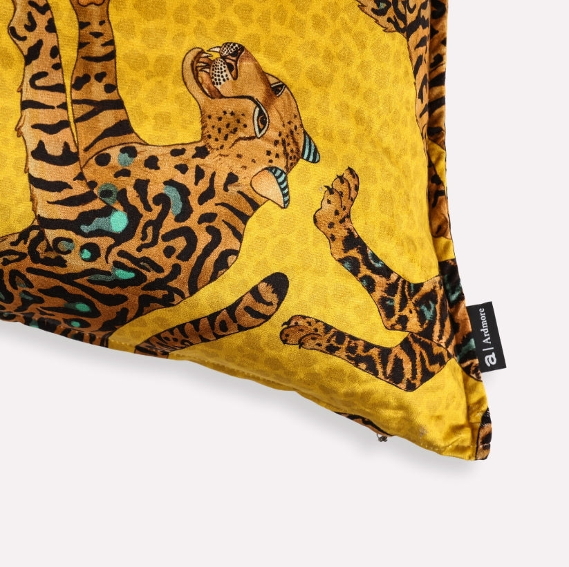 Cheetah Kings Gold Velvet Cushion Cover