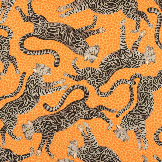 Cheetah Kings Coral Linen Fabric Ardmore Design