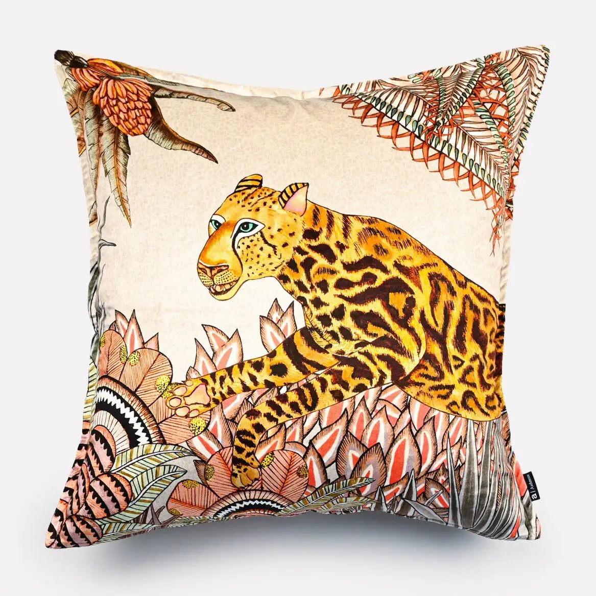 Cheetah Kings Forest Magnolia Velvet Cushion Cover Ardmore Design