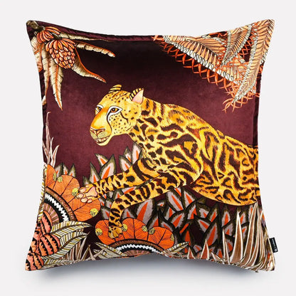 Cheetah Kings Forest Plum Velvet Cushion Cover Ardmore Design