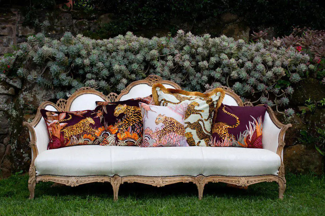 Cheetah Kings Forest Plum Velvet Cushion Cover Ardmore Design