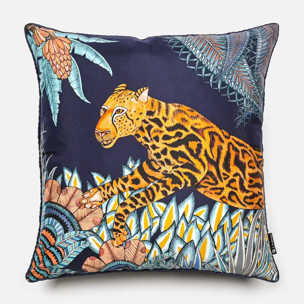 Cheetah Kings Forest Tanzanite Silk Cushion Cover Ardmore Design