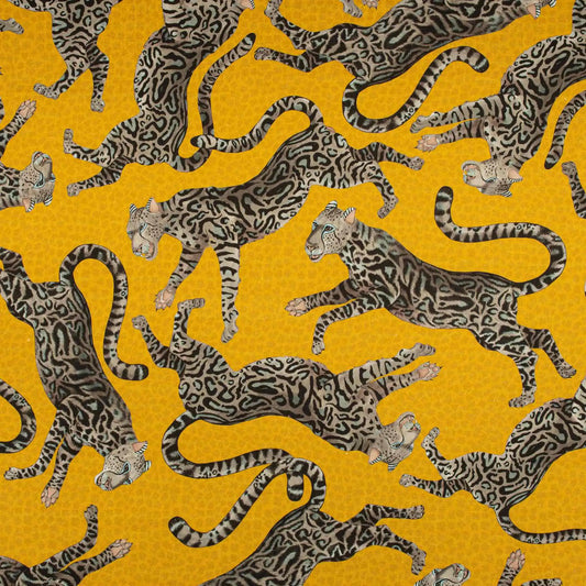 Cheetah Kings Gold Linen Fabric Ardmore Design