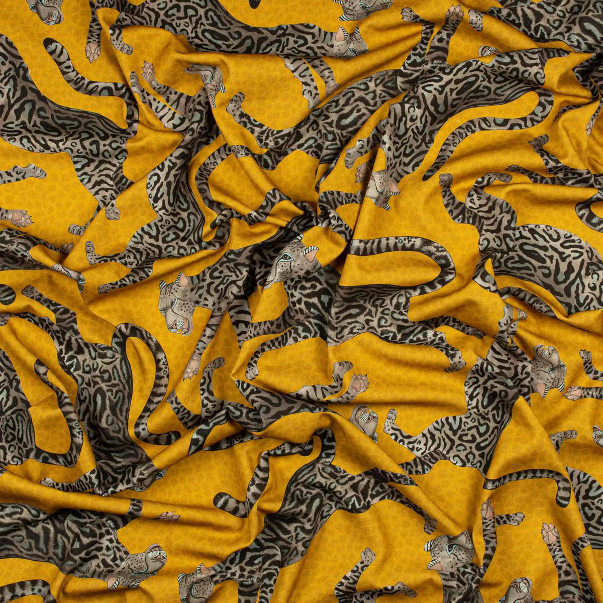 Cheetah Kings Gold Linen Fabric Ardmore Design