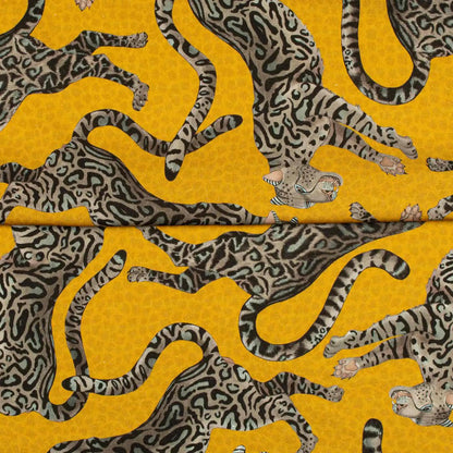 Cheetah Kings Gold Linen Fabric Ardmore Design