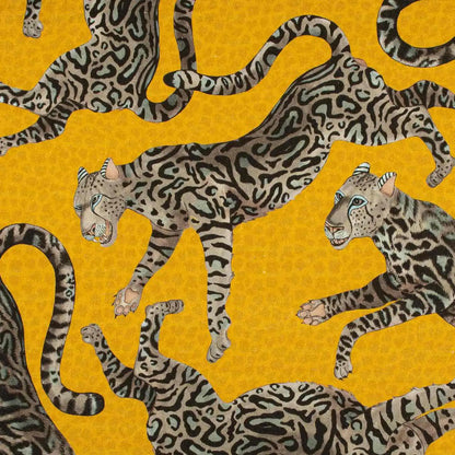 Cheetah Kings Gold Linen Fabric Ardmore Design