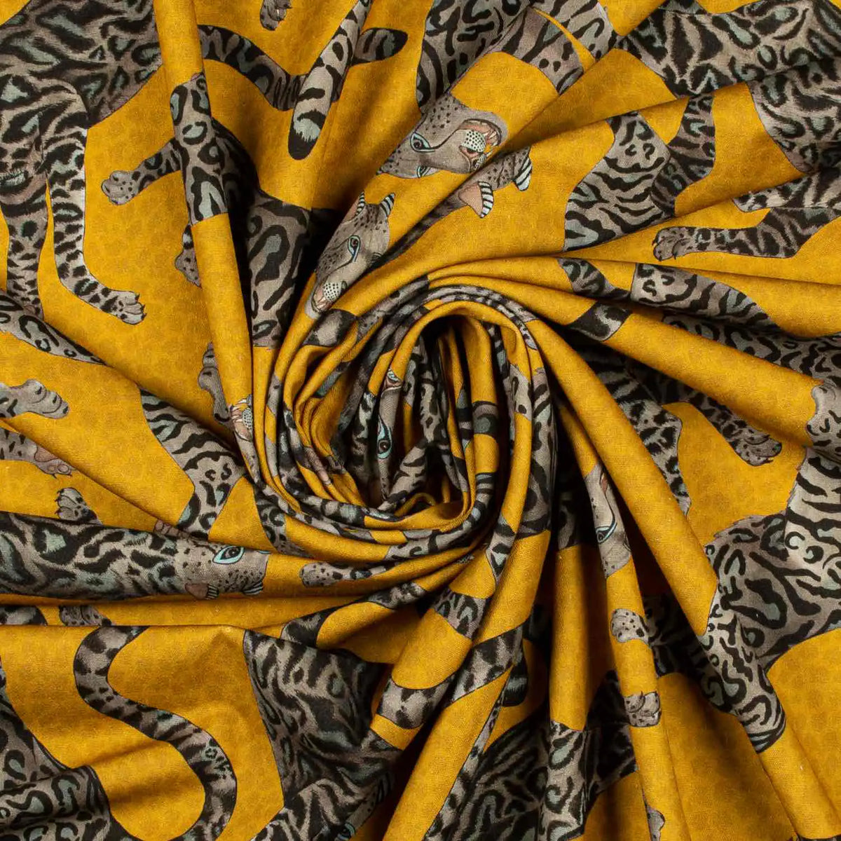 Cheetah Kings Gold Linen Fabric Ardmore Design