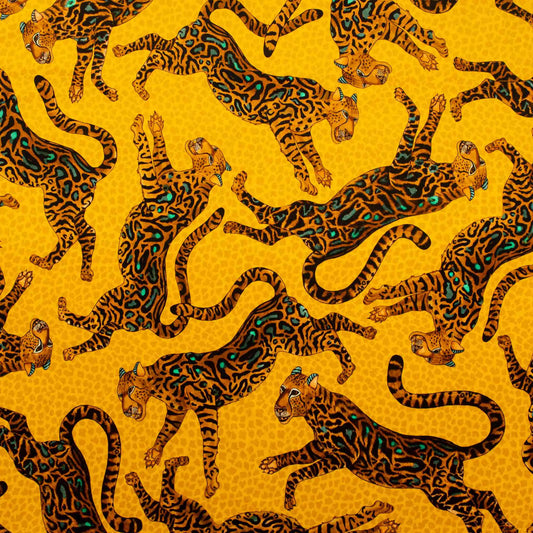 Cheetah Kings Gold Velvet Fabric Ardmore Design