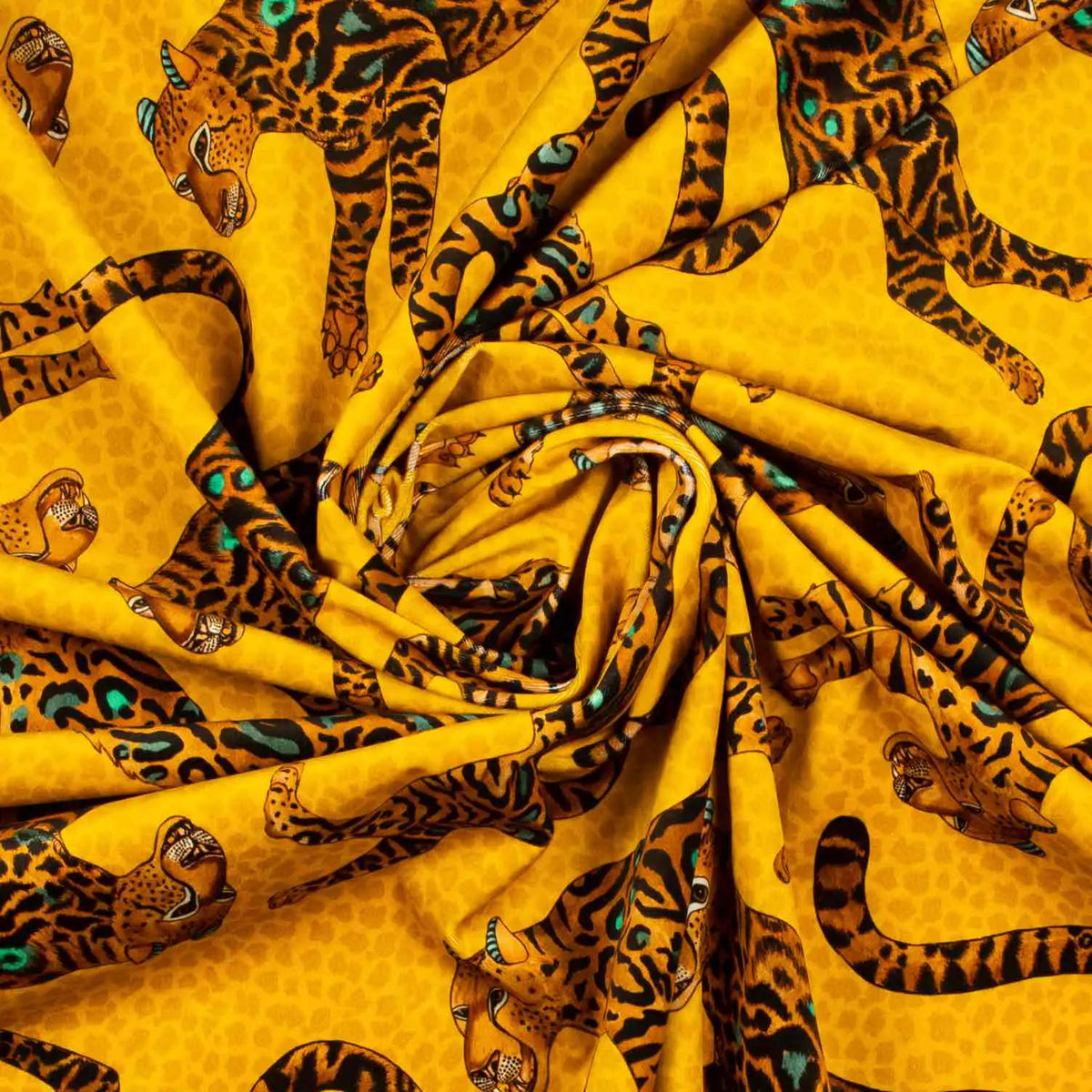 Cheetah Kings Gold Velvet Fabric Ardmore Design