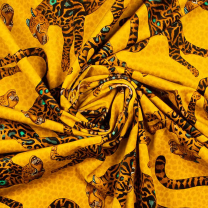 Cheetah Kings Gold Velvet Fabric Ardmore Design
