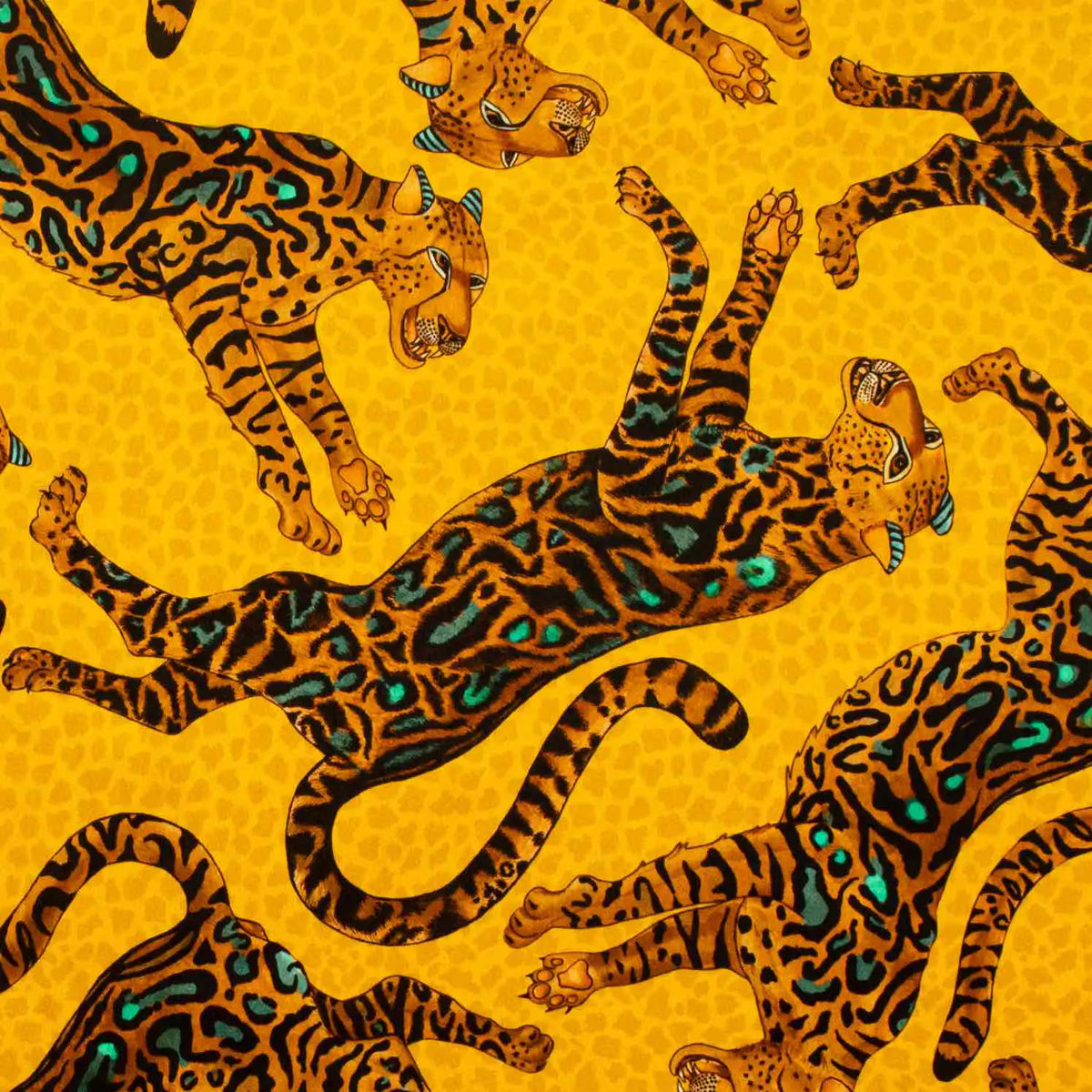 Cheetah Kings Gold Velvet Fabric Ardmore Design