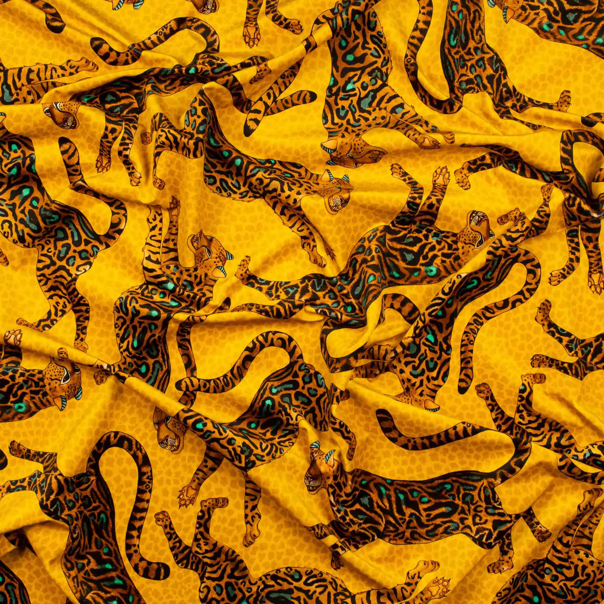 Cheetah Kings Gold Velvet Fabric Ardmore Design