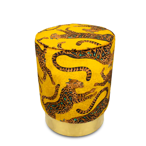 Cheetah Kings Gold Velvet Pouffe Ardmore Design