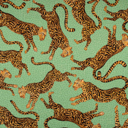 Cheetah Kings Jade Linen Fabric Ardmore Design