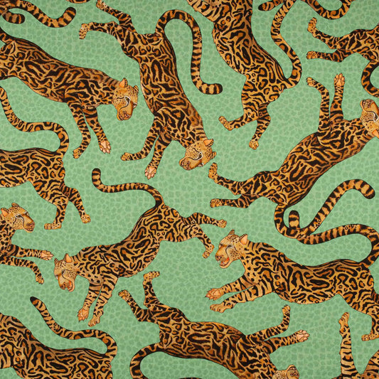 Cheetah Kings Jade Linen Fabric Ardmore Design