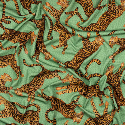 Cheetah Kings Jade Linen Fabric Ardmore Design