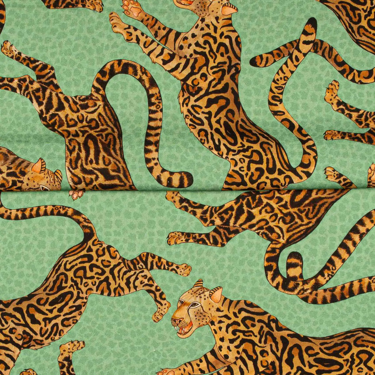 Cheetah Kings Jade Linen Fabric Ardmore Design