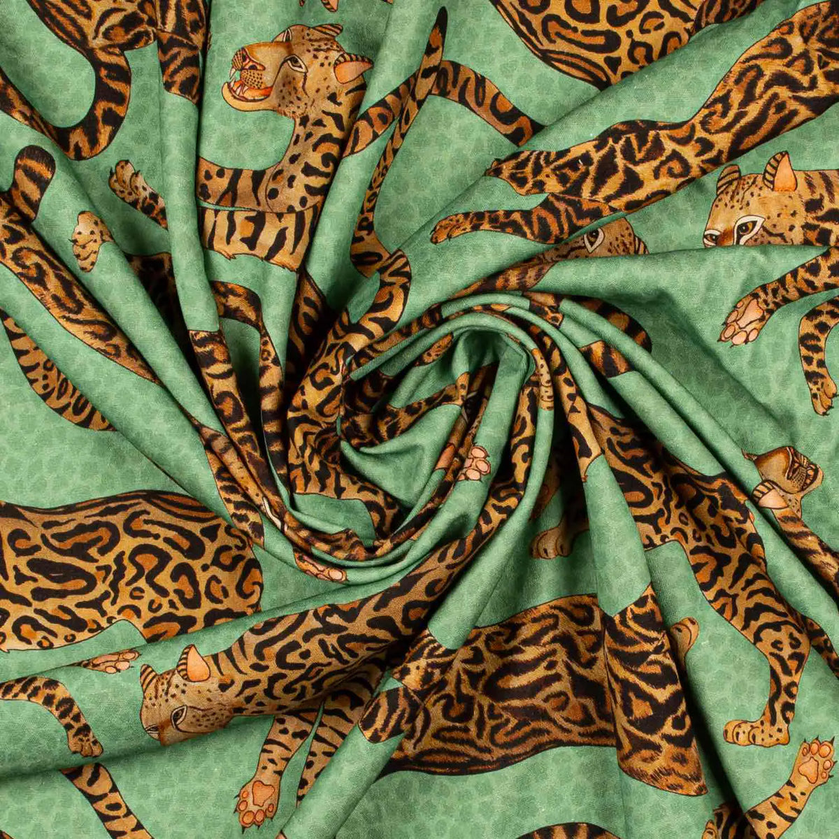 Cheetah Kings Jade Linen Fabric Ardmore Design