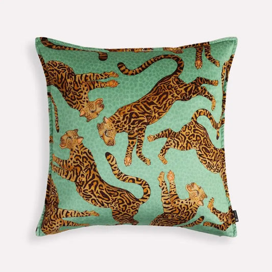 Cheetah Kings Jade Velvet Cushion Cover Ardmore Design