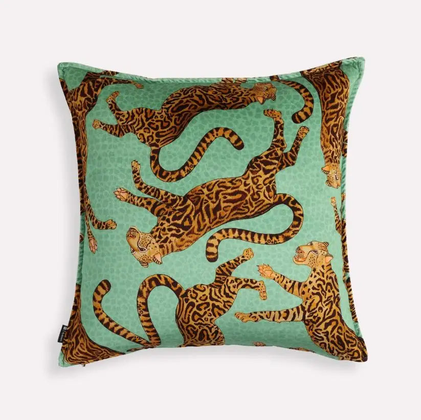 Cheetah Kings Jade Velvet Cushion Cover Ardmore Design