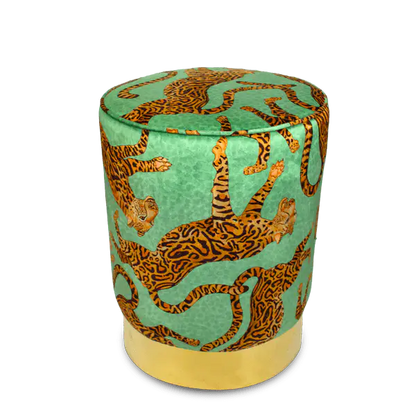 Cheetah Kings Jade Velvet Pouffe Ardmore Design