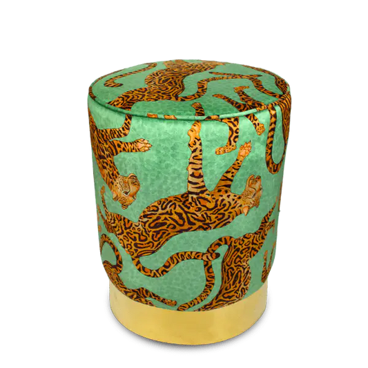 Cheetah Kings Jade Velvet Pouffe Ardmore Design