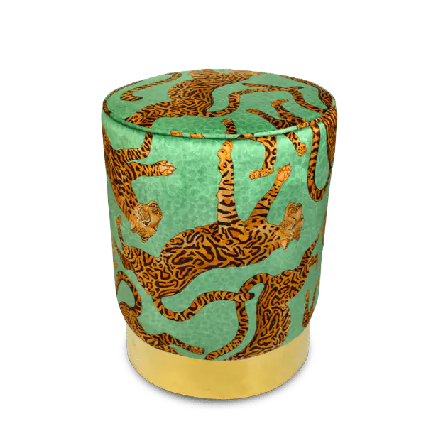 Cheetah Kings Jade Velvet Pouffe Ardmore Design