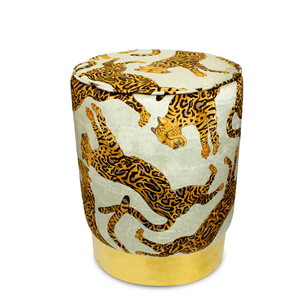 Cheetah Kings Stone Velvet Pouffe Ardmore Design