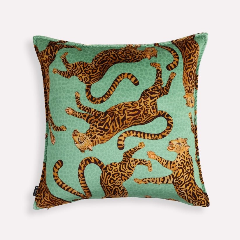 Cheetah Kings Jade Velvet Cushion Cover