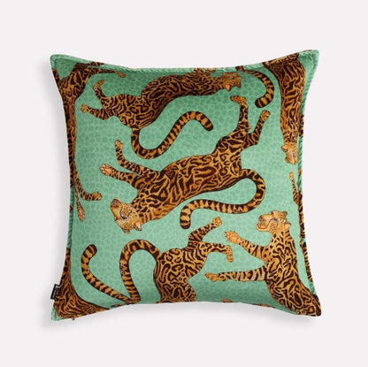 Cheetah Kings Jade Velvet Cushion Cover