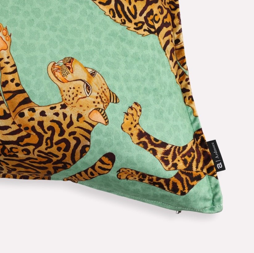 Cheetah Kings Jade Velvet Cushion Cover