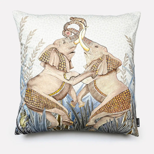 Dancing Elephant Mist Cotton Cushion Cover Ardmore Design