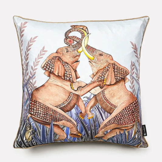 Dancing Elephant Mist Silk Cushion Cover Ardmore Design