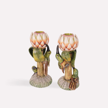 Sunbird and Protea Candle Holders