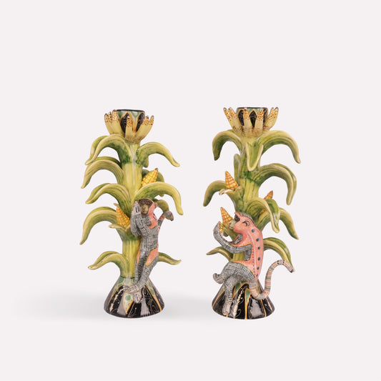 Monkey and Mielie Candle Holders