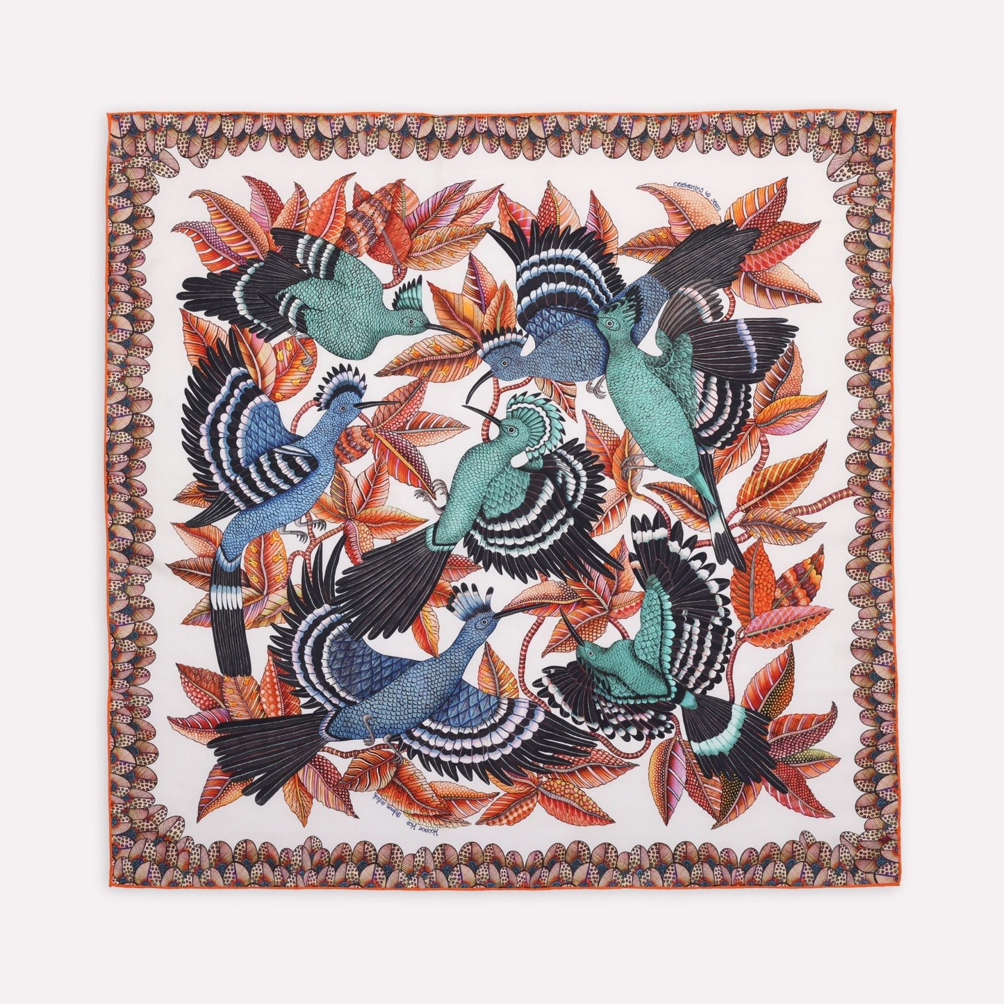 Hoopoe Hop Silk Scarf Chalk 90 (Double face)