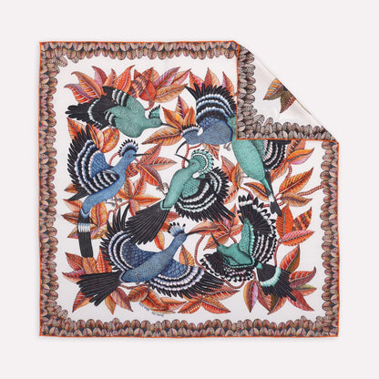 Hoopoe Hop Silk Scarf Chalk 90 (Double face)