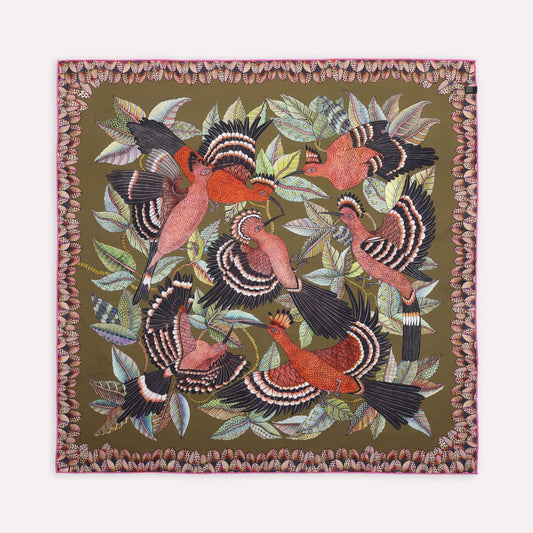 Hoopoe Hop Silk Scarf Safari 90 (Double face)