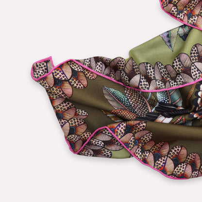 Hoopoe Hop Silk Scarf Safari 90 (Double face)