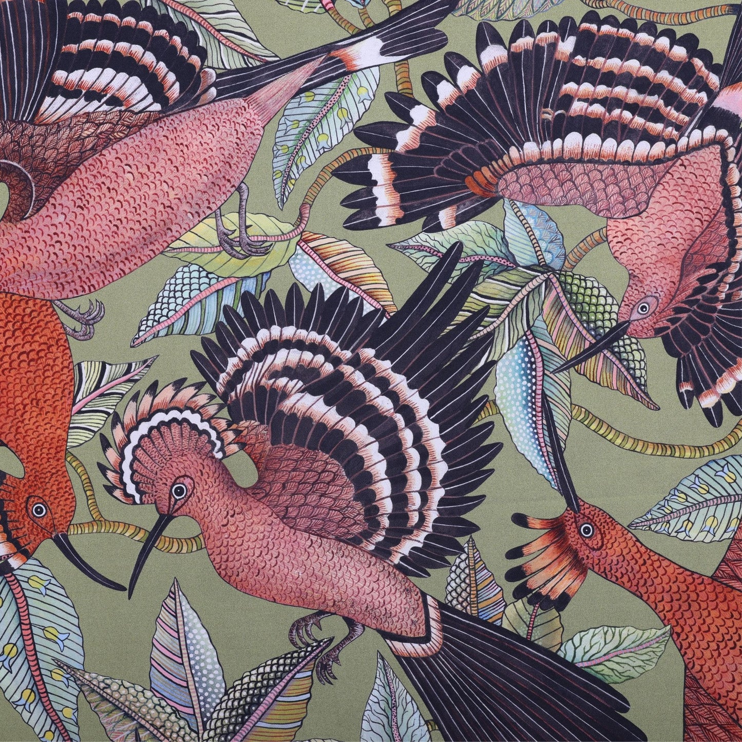 Hoopoe Hop Silk Scarf Safari 90 (Double face)