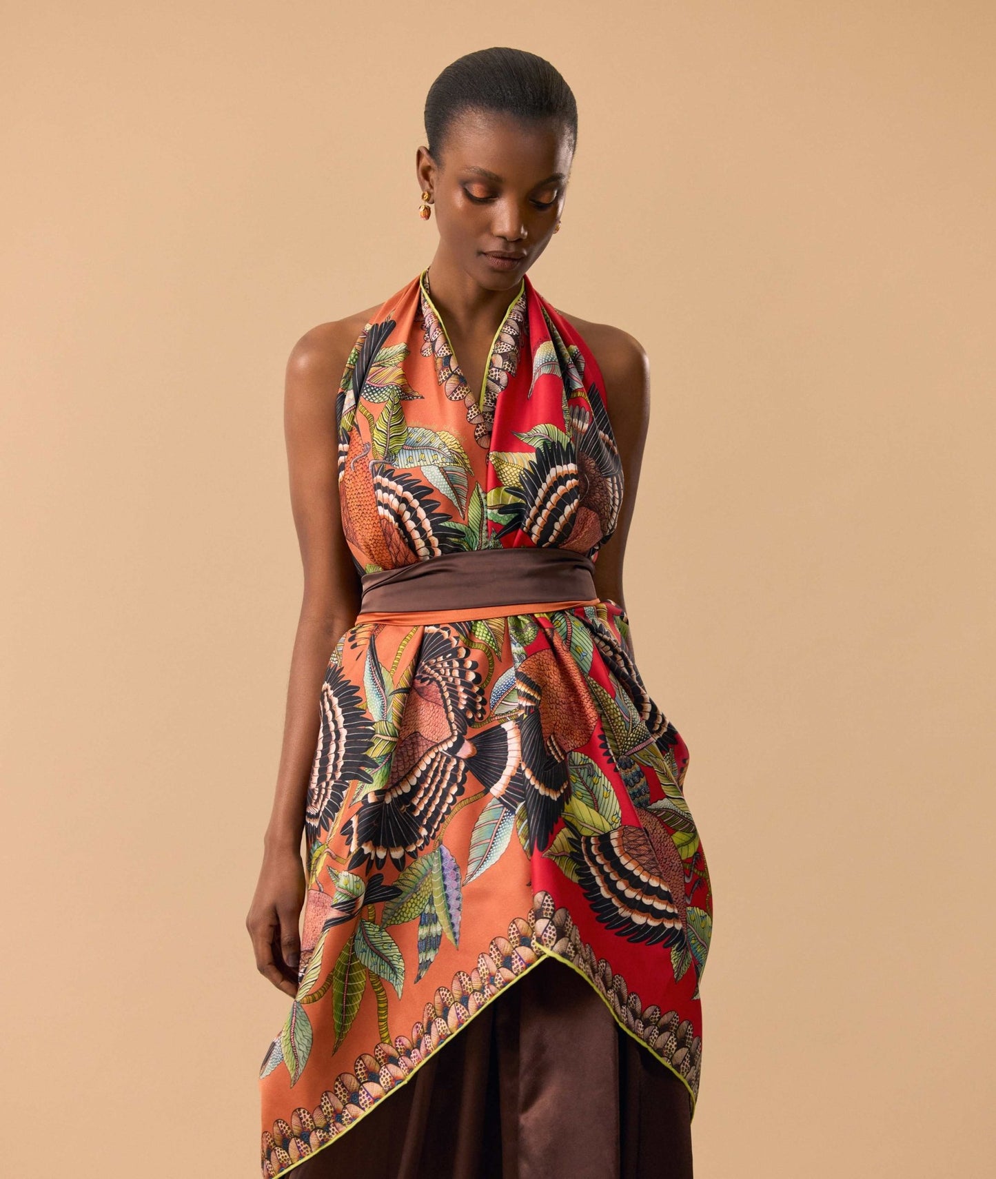 Hoopoe Hop Silk Scarf Rust 90 (Double face)