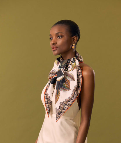 Hoopoe Hop Silk Scarf Chalk 90 (Double face)