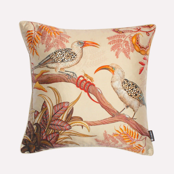 Hornbill Garden Stone Silk Cushion Cover