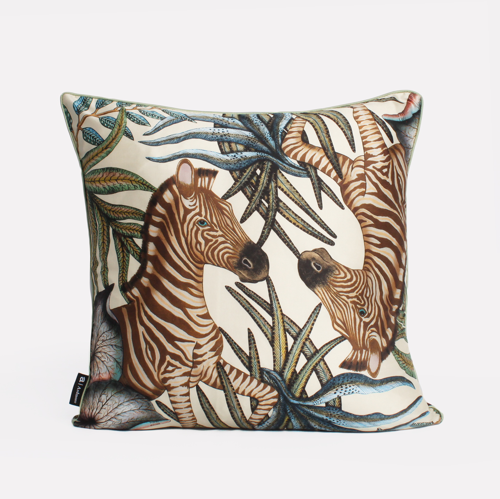 Back view focusing on the soft texture and intricate artistry of the Thanda Stripe Tanzanite Silk Cushion Cover, perfect for adding African-inspired charm to any room.