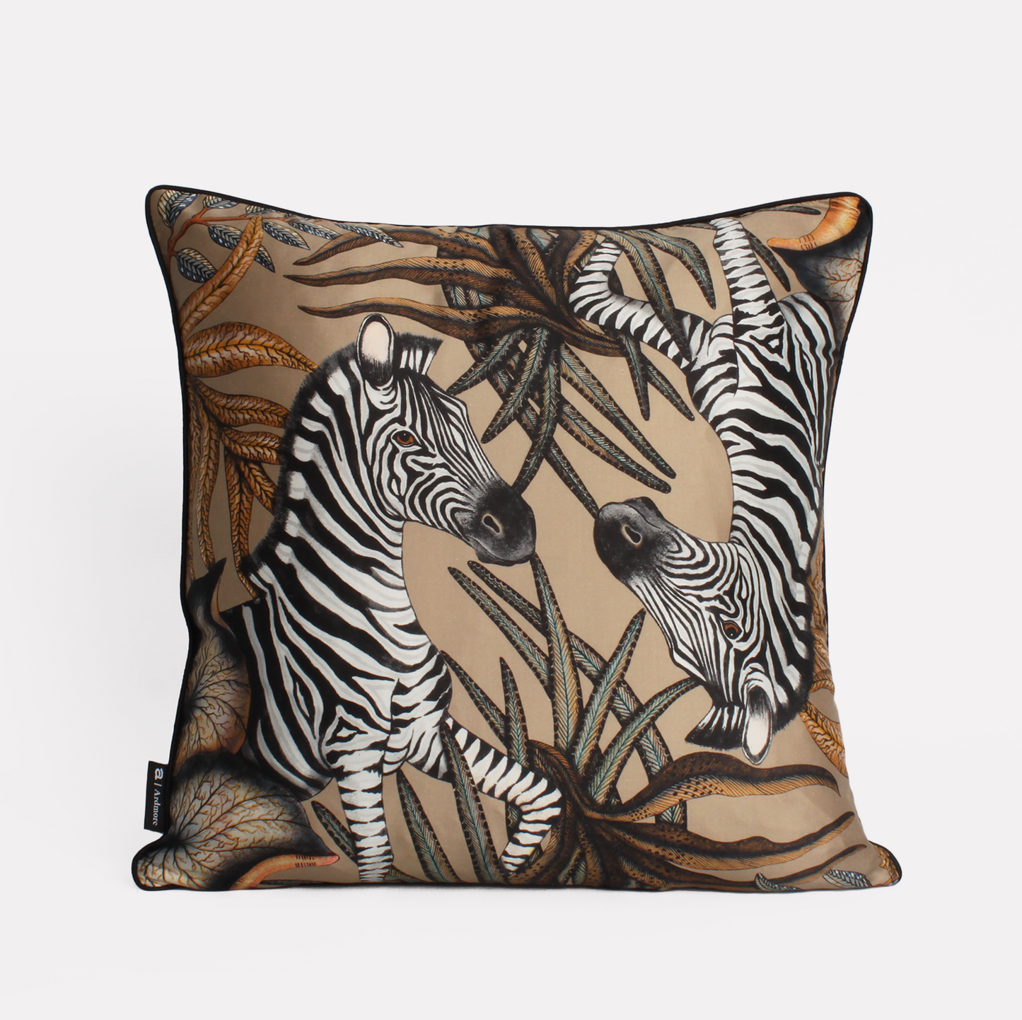 Alternative perspective of the Thanda Stripe Savannah Silk Cushion Cover highlighting its elegant craftsmanship and smooth silk texture.