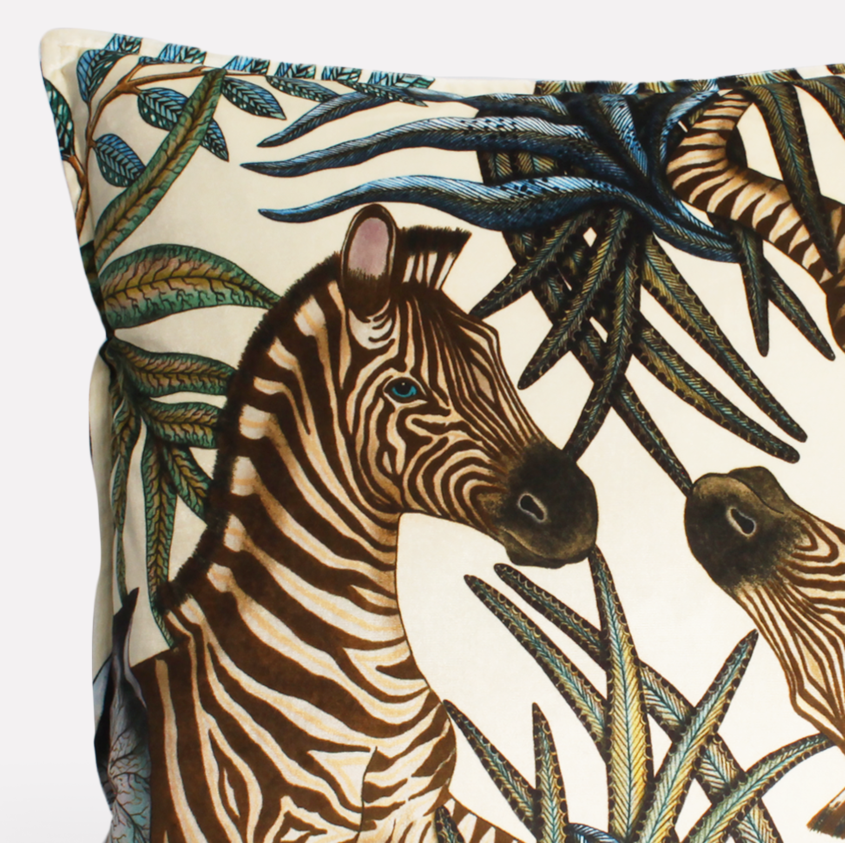 Detailed perspective of the Thanda Stripe Tanzanite Velvet Cushion Cover, featuring elegant top-stitched velvet in rich tanzanite tones.