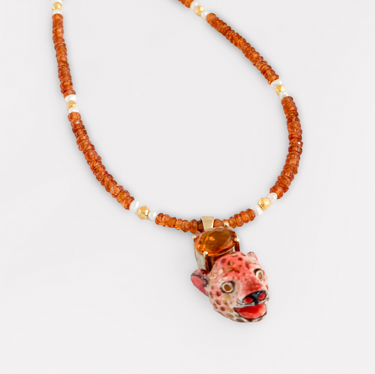 Peach Leopard and Citrine Necklace