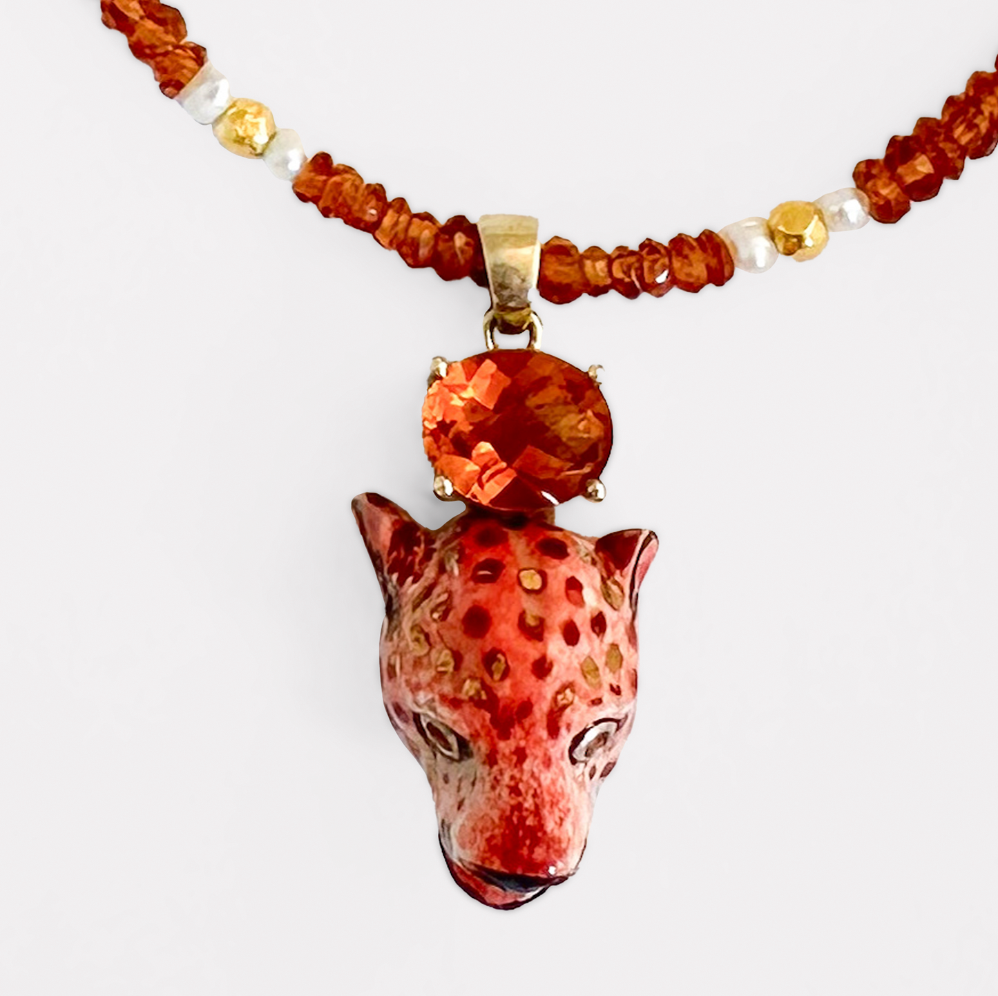 Peach Leopard and Citrine Necklace
