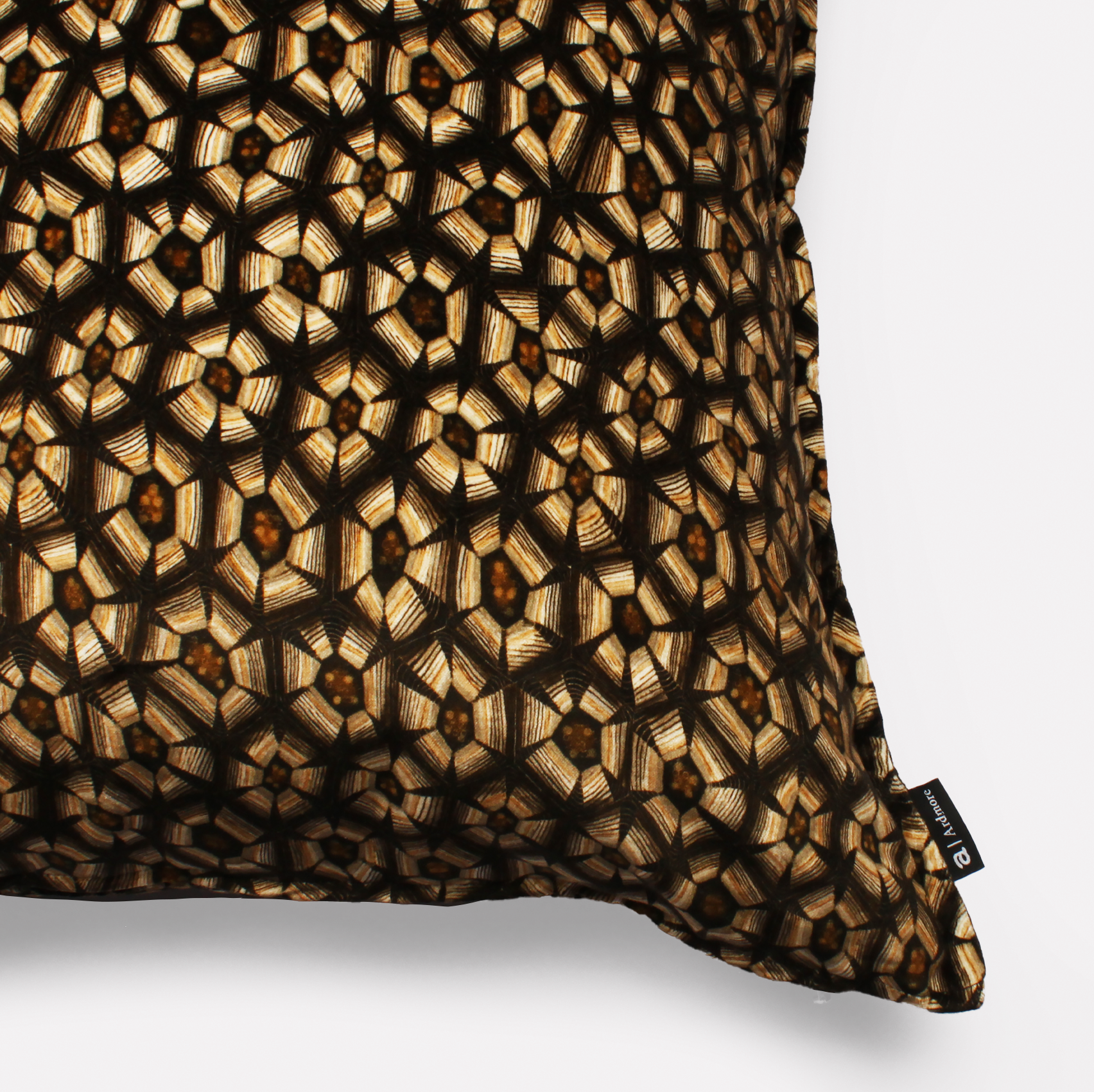 Close-up view highlighting the intricate topstitch detailing and luxurious texture of the Thanda Tortoise Silver Cushion Cover.